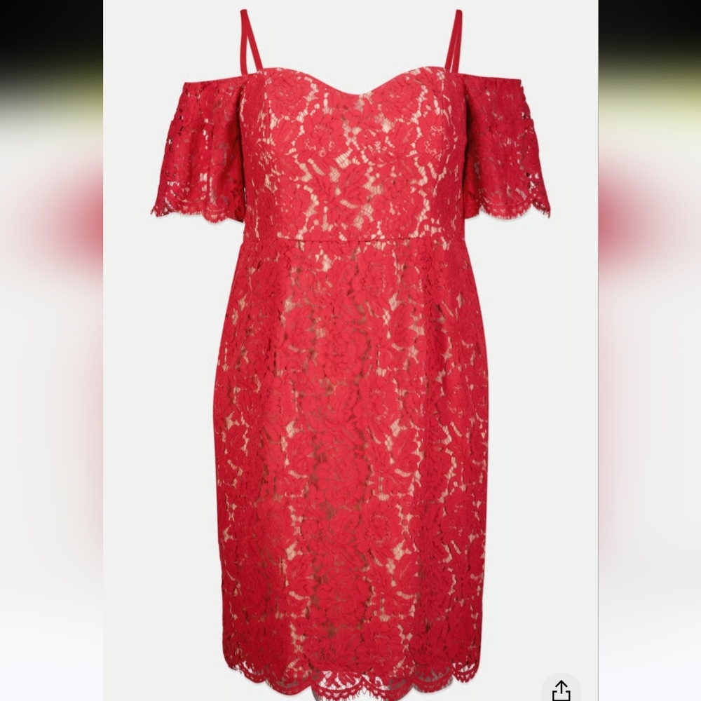 1x Red Lace Off-Shoulder Dress - Picture 2 of 6